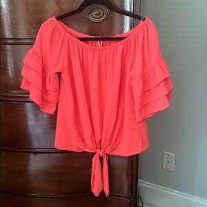 Women's Off-Shoulder Ruffle Top - Coral